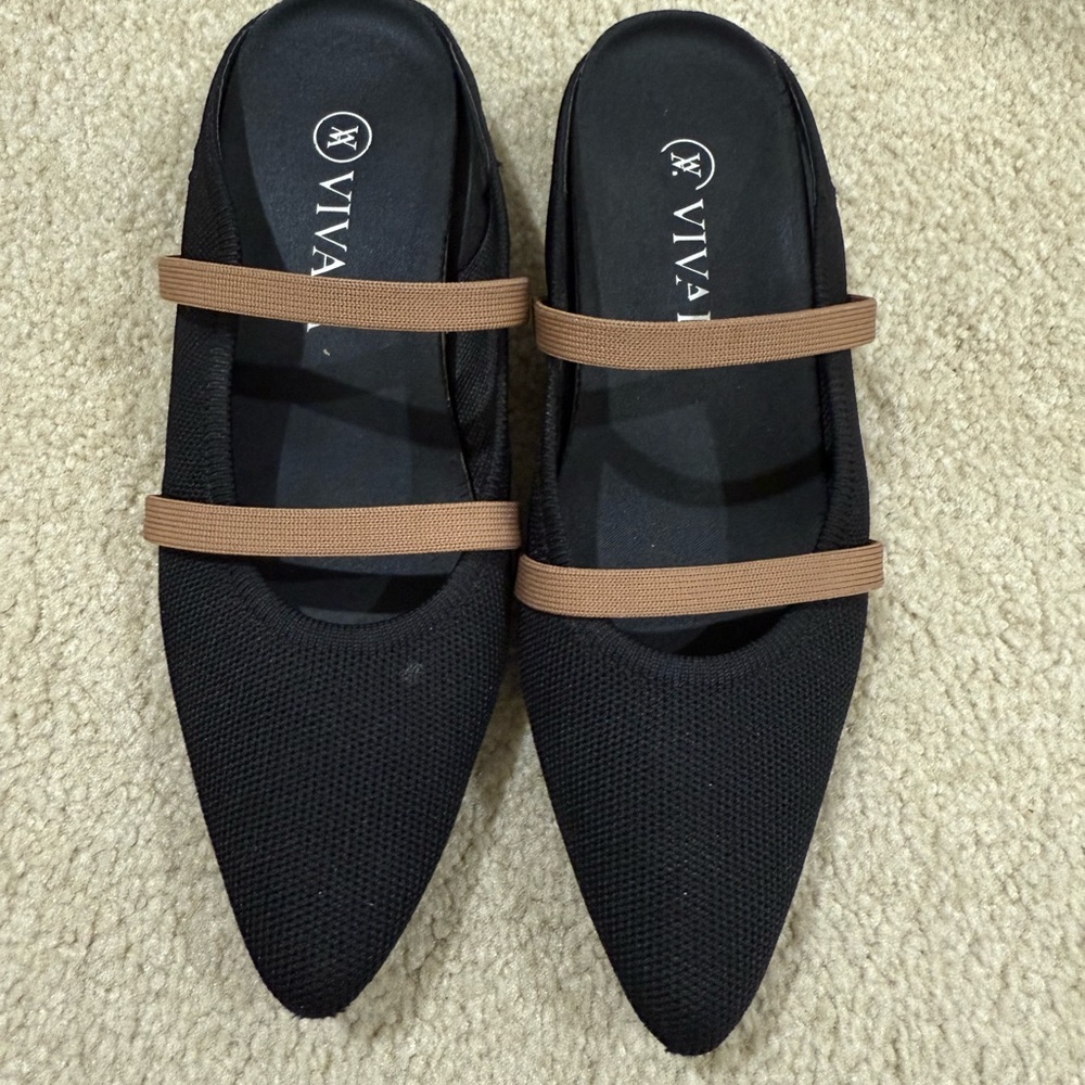 Vivaia Black and Tan Women's open back slippers